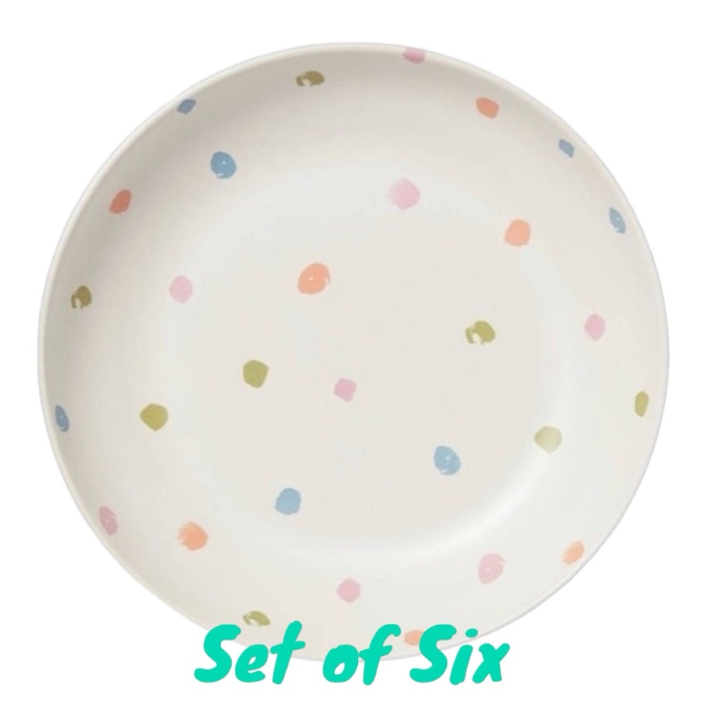 NEW Set of 6 Threshold Bamboo Melamine • BPA FREE • 41 oz Dinner Bowl • Art Dots